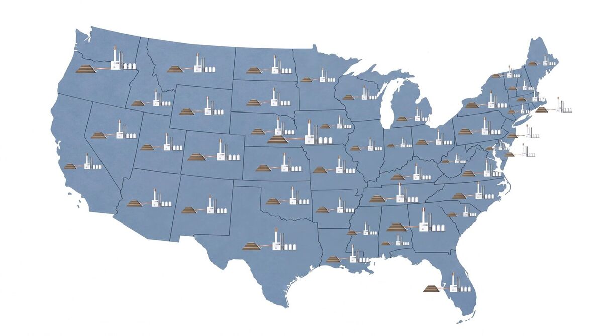 Map of the United States with planned plant locations