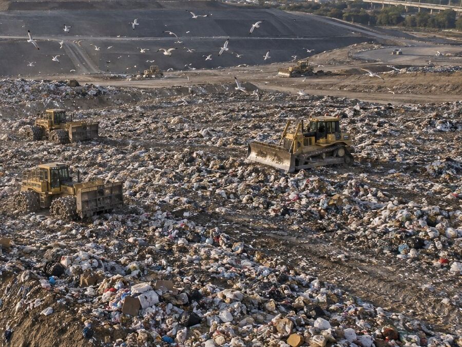 Bulldozer on a landfill