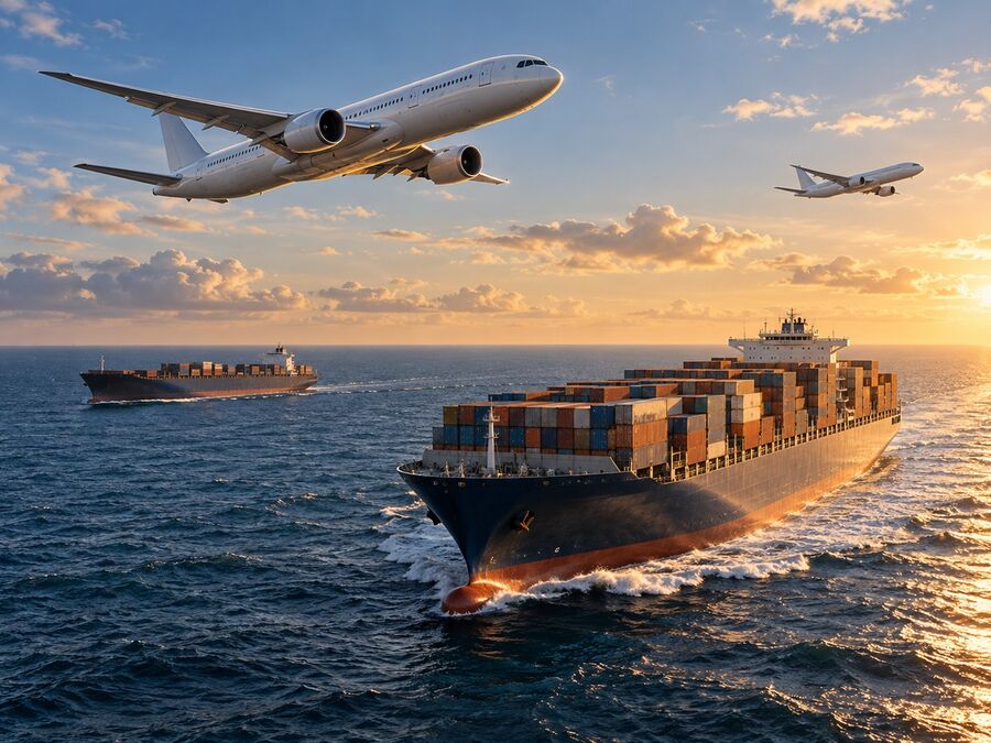 Container ship at sunset